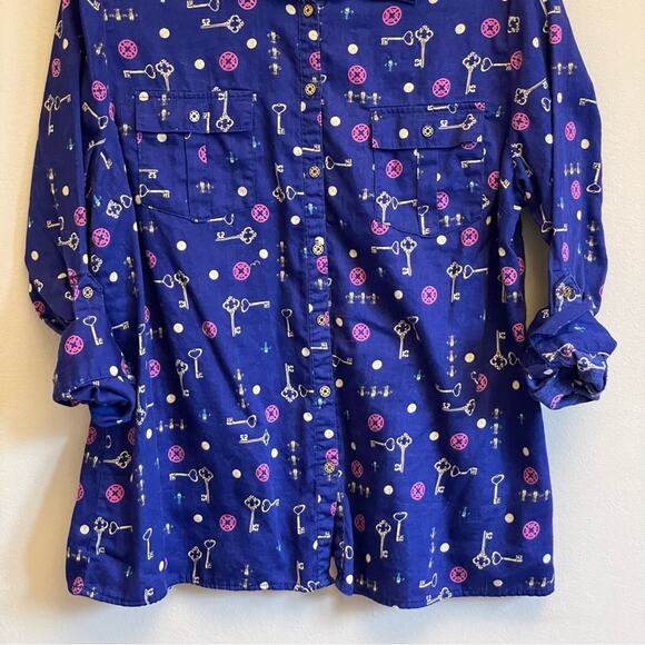 Jaclyn Smith XL long sleeve button down blouse business casual key fleur de lis - Picture 3 of 7